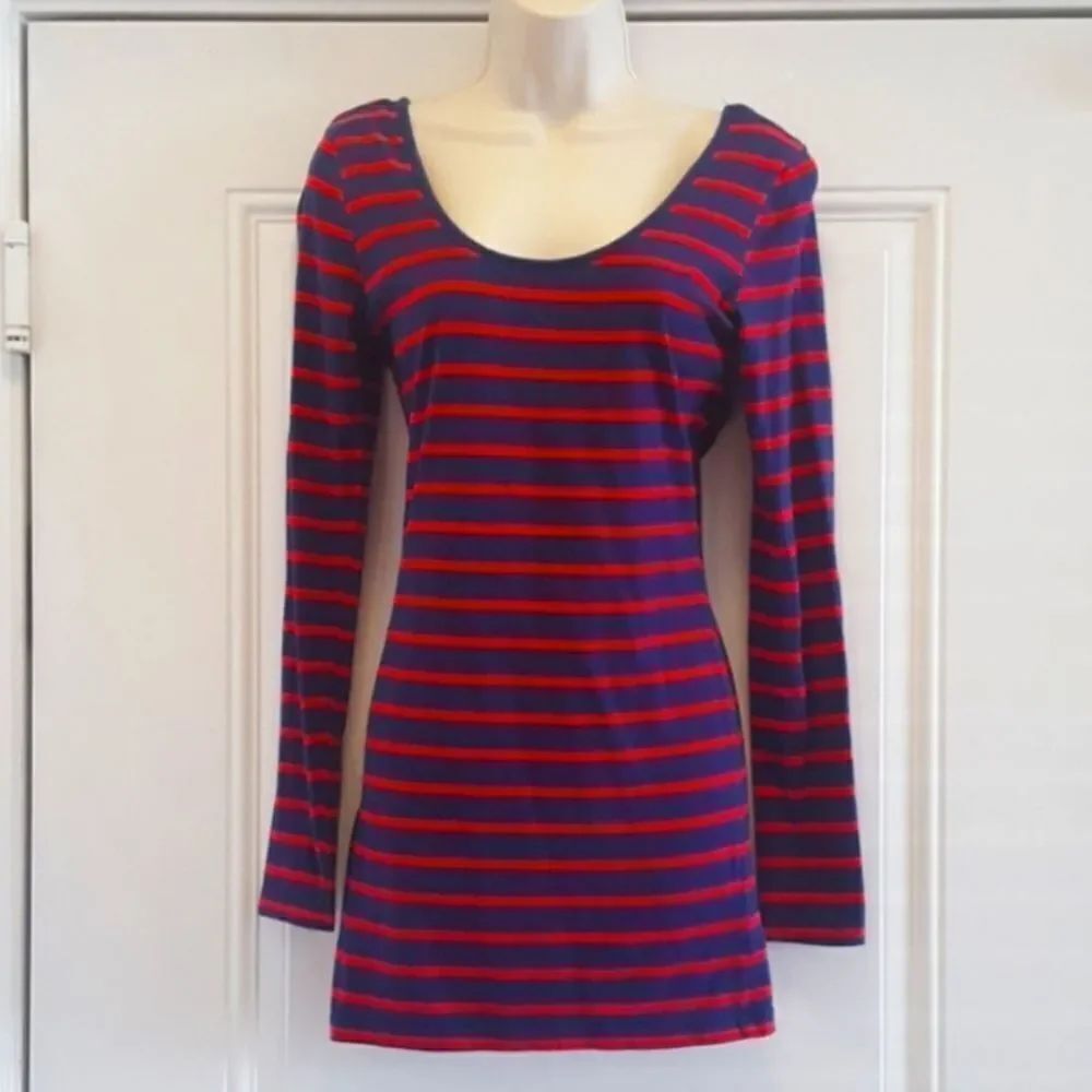 Forever 21 Striped Scoopneck Bow Back Long Sleeve Dress Sz Medium